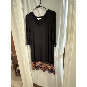 Pioneer Woman Black Floral Border Print Shift Dress Sz L Boho Cottage Prairie